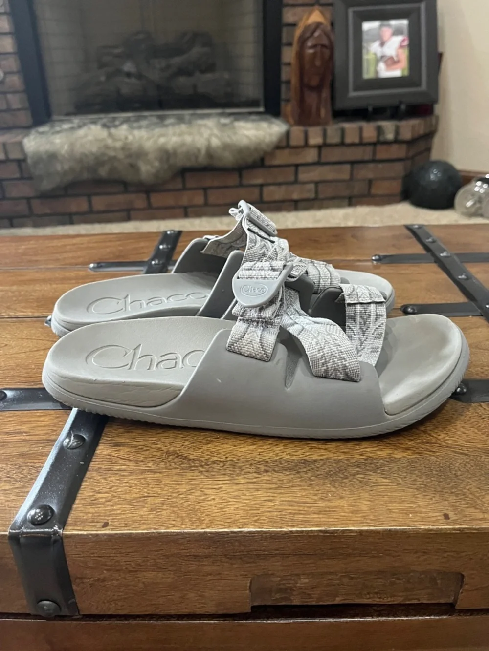 Chaco Gray Patterned Strap Slide Sandals - Picture 2 of 2